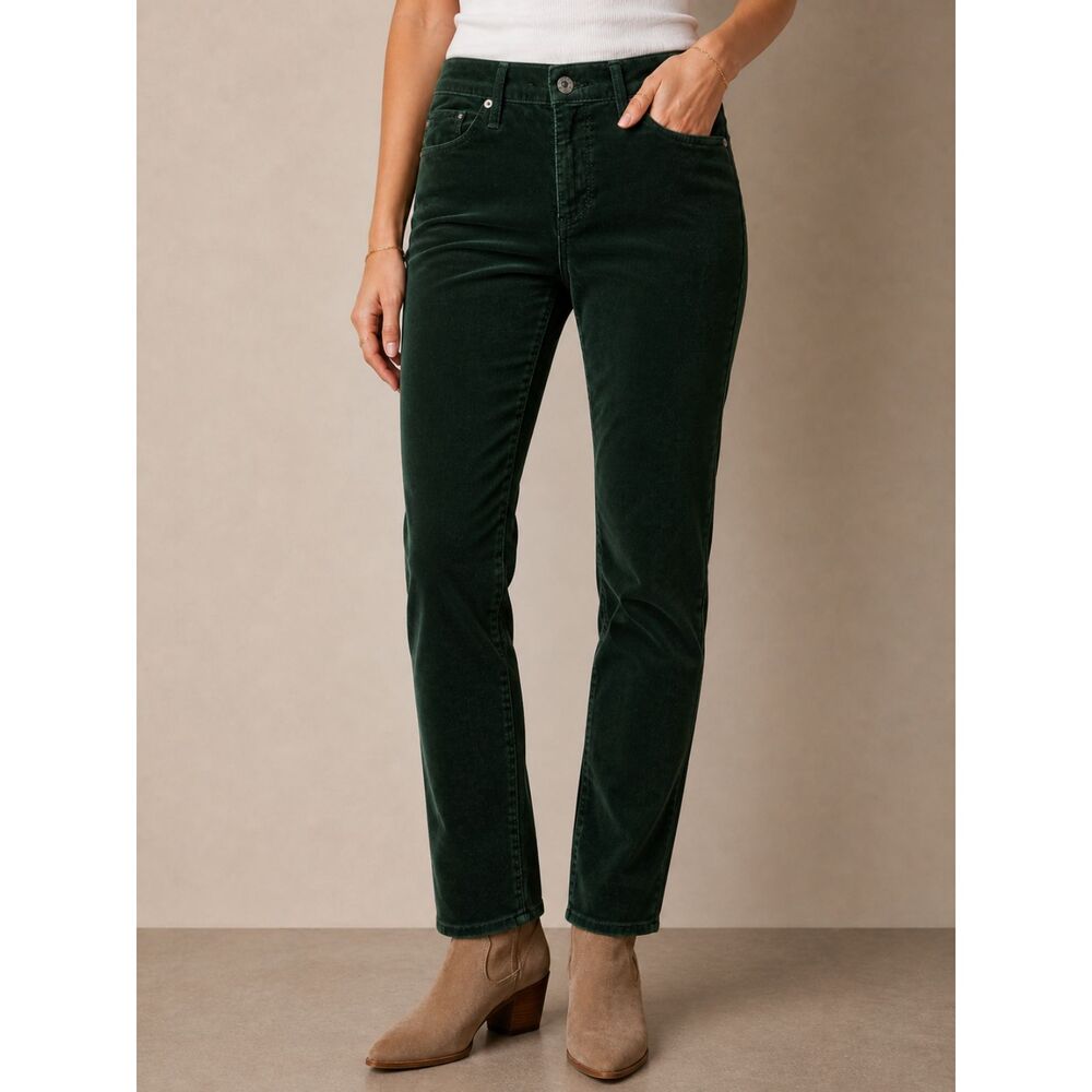 AG Prima Corduroy Pants Green Cigarette Leg Size 26R Stretch Made in the USA
